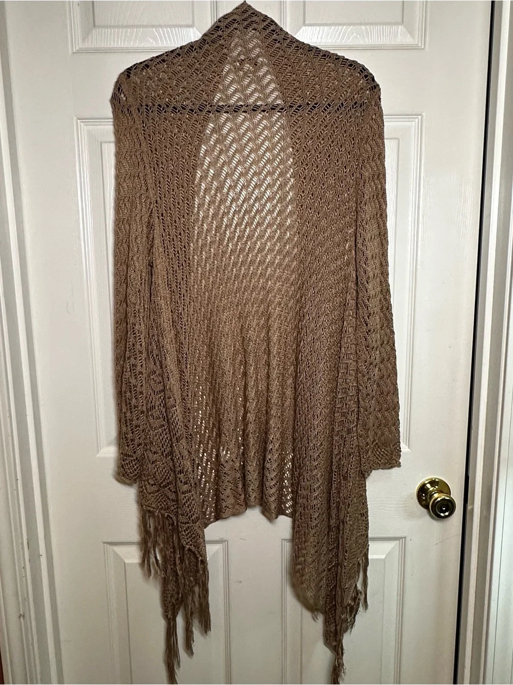 One World Crochet Fringe Shawl Open Front Longline Cardigan Womens XL Boho